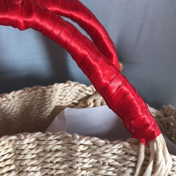 NWOT J. Crew colorful round straw pom pom crossbody circle tote hobo boho bag - Picture 4 of 16